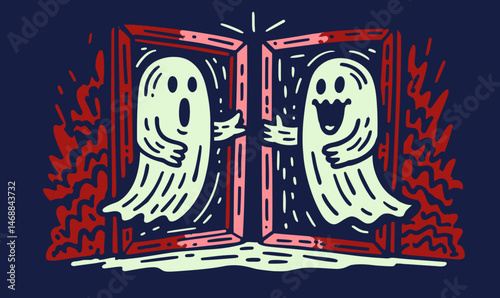 Whimsical Doodle of Two Playful Ghosts in Colorful Surroundings