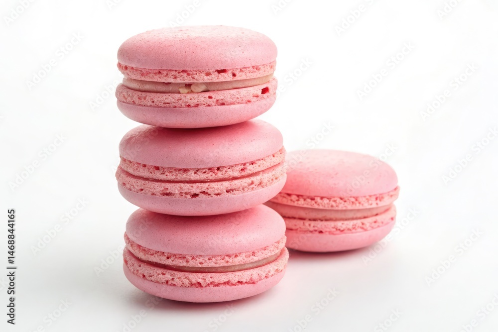 Delicious Stack of Pink Macarons on Clean White Background Generative AI
