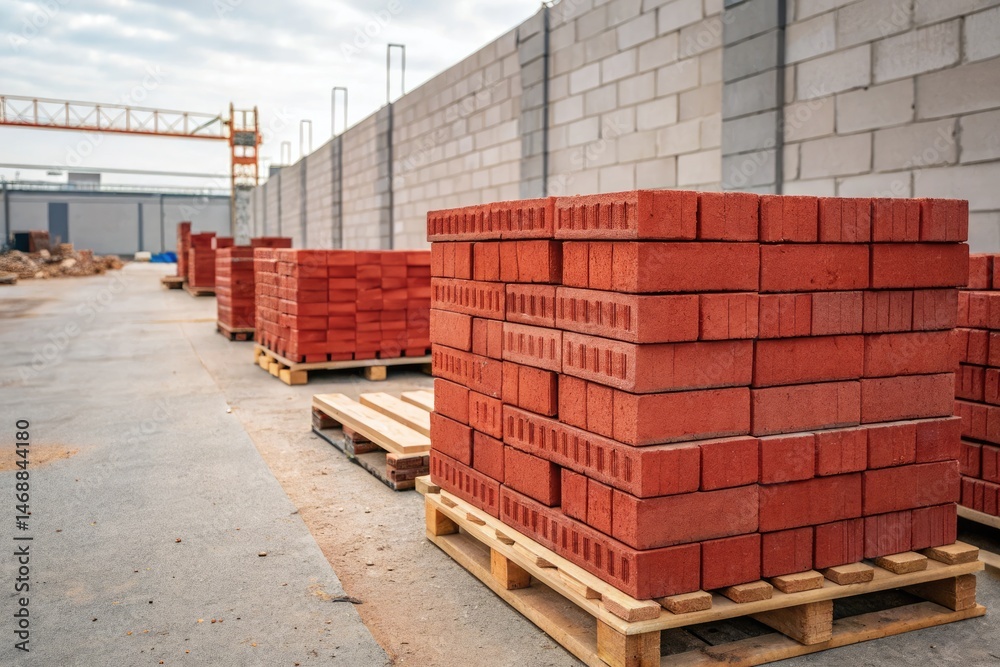 Red Bricks Prepared for Construction in Urban Area Generative AI