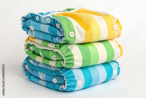 Obraz na płótnie Colorful Striped Cloth Diapers Stacked on a White Surface Generative AI w salonie