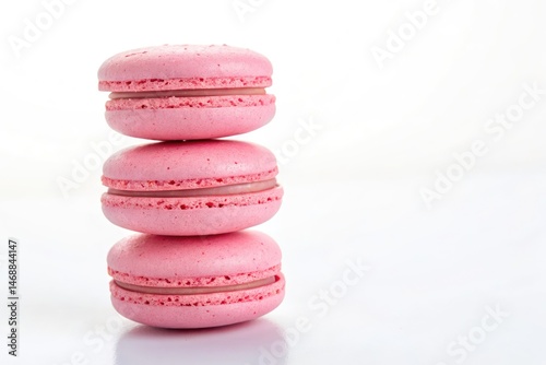 Obraz na płótnie Delicate Pink Macarons Stacked Elegantly on a White Background Generative AI w salonie