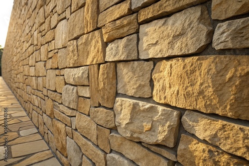 Obraz na płótnie Stone Wall Texture With Irregular Shapes and Warm Colors Generative AI w salonie
