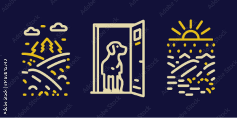 Fototapeta premium Minimalist Monoline Icon Set Featuring Dog and Nature Elements