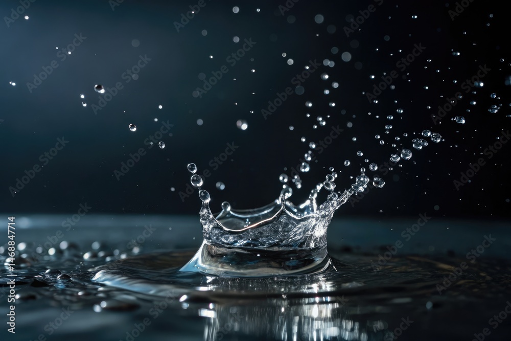 Water Droplet Creates Splashes in Dark Studio Environment Generative AI