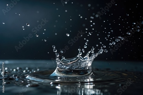 Obraz na płótnie Water Droplet Creates Splashes in Dark Studio Environment Generative AI w salonie