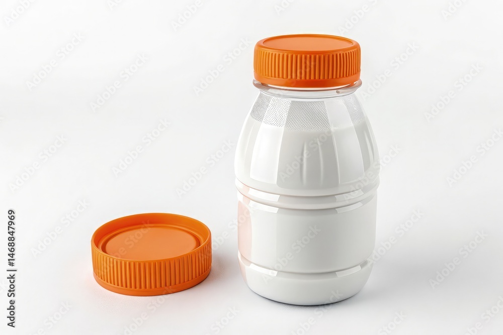 White Plastic Bottle With Orange Lid on a Plain Surface Generative AI