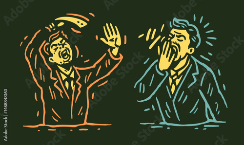 Expressive Hand Drawing of Man Gesturing in Business Attire