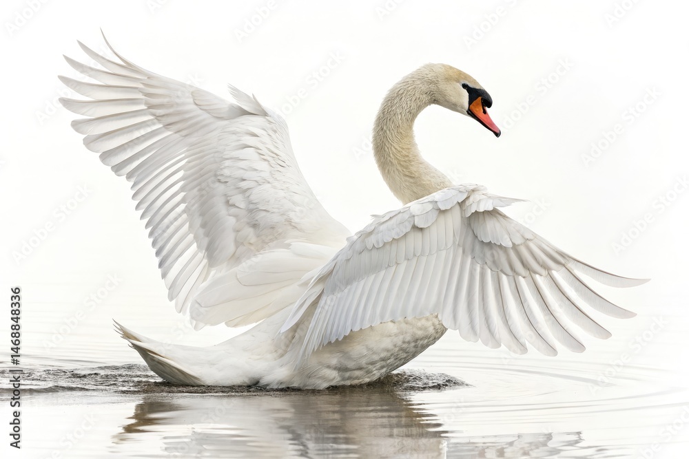 Elegant White Swan Displays Majestic Wings in Tranquil Setting Generative AI