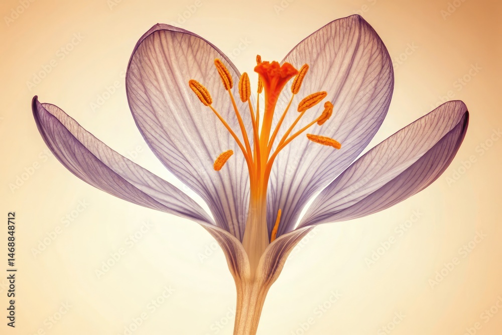 X-ray Style View of a Saffron Crocus Flower in Detail Generative AI