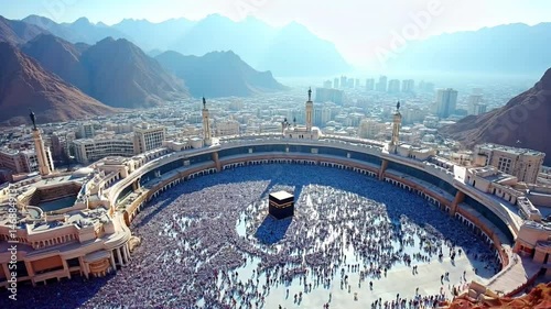 Aerial View of Mecca Masjid and Pilgrims Hajj