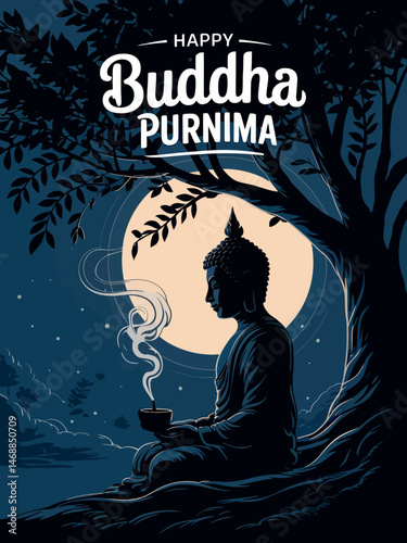 Happy Buddha Purnima Peaceful Meditation Spiritual Full Moon Art