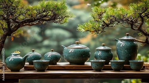 Teal Tea Set in Garden Setting