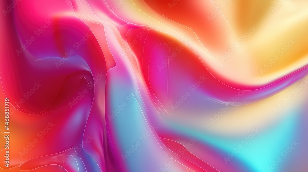 Fototapeta premium Soft gradient abstract background with flowing waves in pastel orange, pink, and blue tones, artistic and modern design concept.