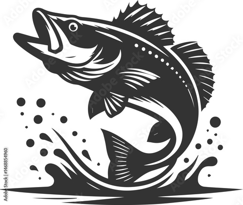 Vector of a walleye fish silhouette black