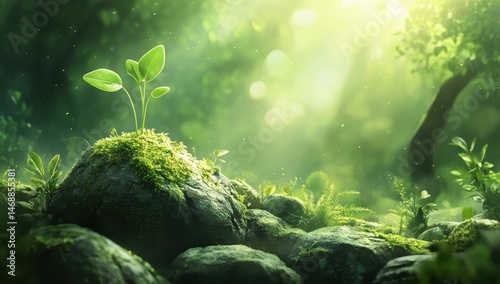 New life emerging in a mossy forest