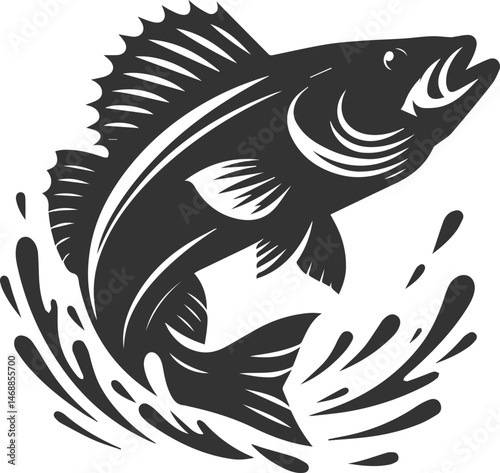 Vector of a walleye fish silhouette black