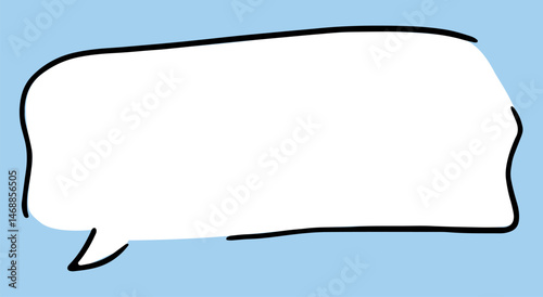 horizontal white speech bubble with broken black outlines hand drawn with black curved lines on a blue background