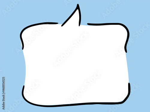 conversational white speech bubble with broken black outlines hand drawn with black curved lines on a blue background