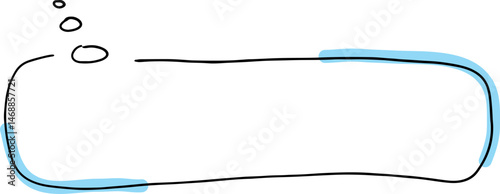 one empty horizontal thought bubble hand drawn with black curved lines with blue decorative broken lines