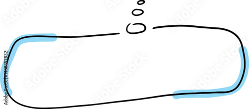horizontal thought bubble hand drawn with black curved lines with blue decorative broken lines