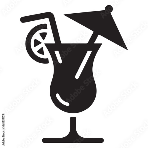Tropical Drink With Lemon Slice And Decorative Paper Umbrella