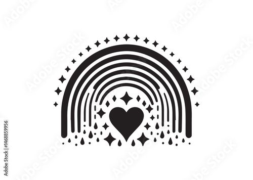 Rainbow with Heart Silhouette Vector