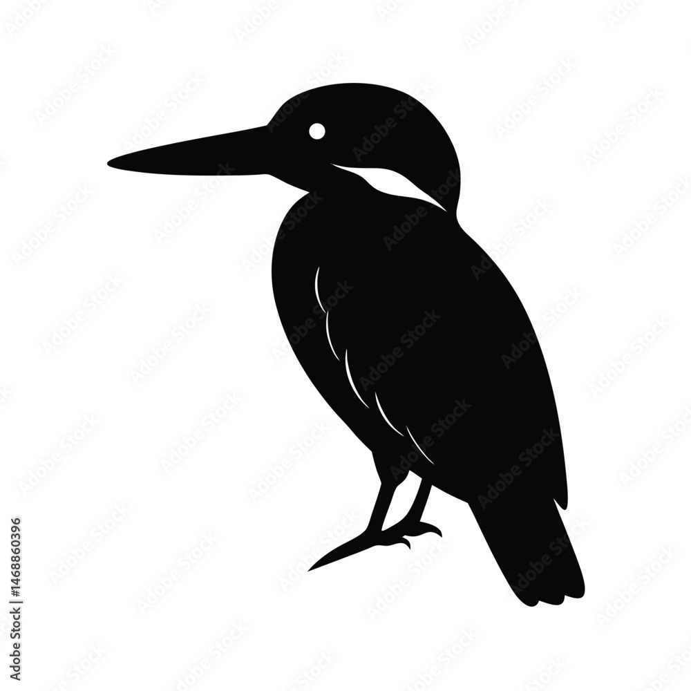 Fototapeta premium Black silhouette of a kingfishe bird vector art illustration
