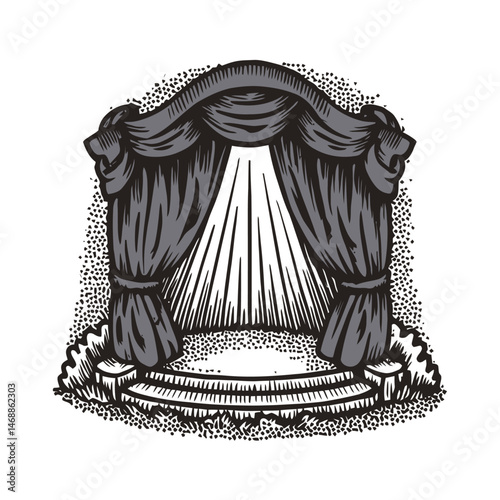 Hand-Drawn Illustration of a Stage with Curtains and Spotlight Effect