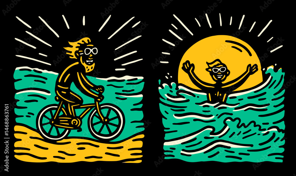 Fototapeta premium Fun and Vibrant Doodle Art of Adventure and Relaxation at Sea