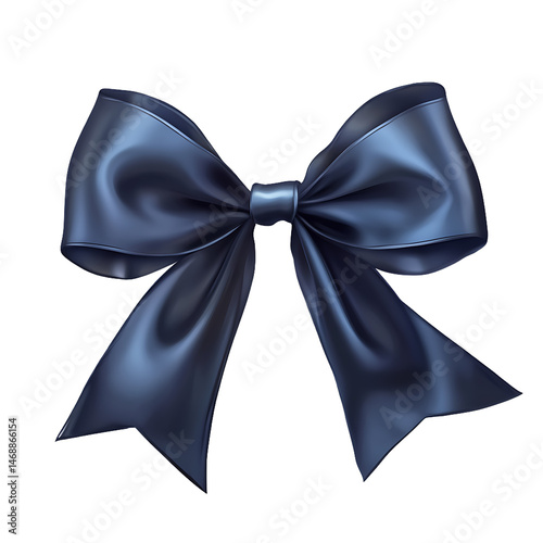 Elegant navy blue satin ribbon bow isolated on a transparent background for gift wrapping and celebration design