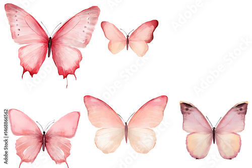 Watercolor pink butterfly clipart set on transparent background for feminine designs