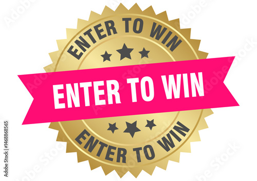 enter to win. enter to win round pink and gold label isolated on transparent background