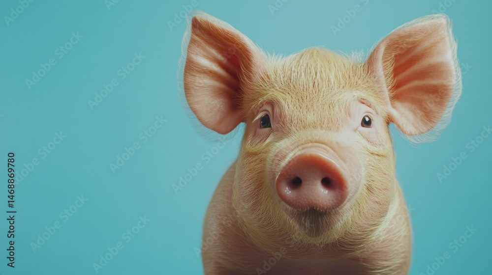 Fototapeta premium Close-up portrait of a young pig against a vibrant backdrop.