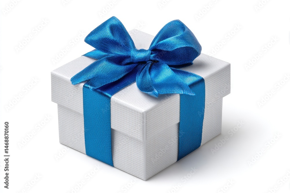 Obraz premium Elegant White Gift Box with a Vibrant Blue Bow
