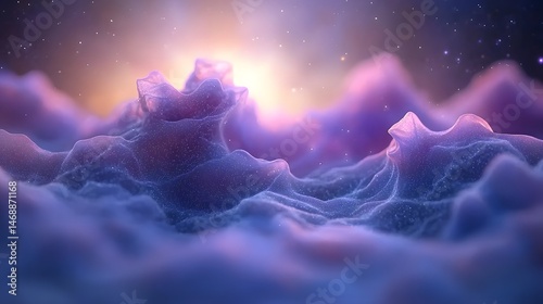 Purple Cosmic Landscape with Glowing Hills and Stars