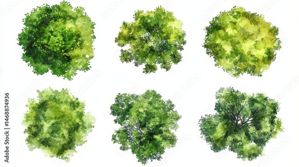 green grass isolated on white background, Set of watercolor tree top view for landscape plan and architecture layout. green grass isolated on white background, Set of watercolor tree top view for landscape plan and architecture layout.