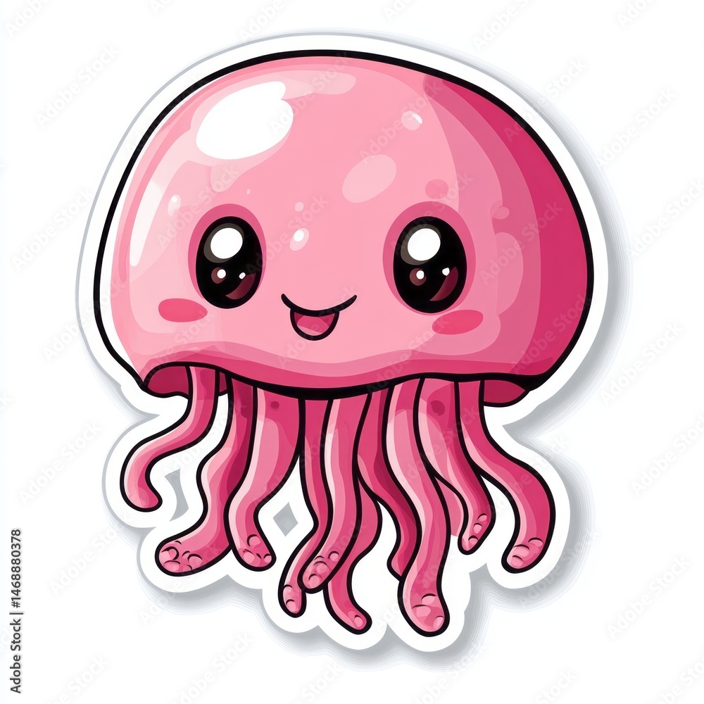 Fototapeta premium Cute pink jellyfish cartoon drawing illustration.