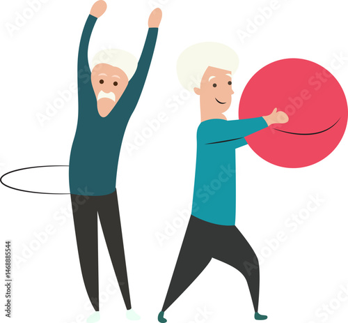 Senior Couple Exercising Fitness Ball