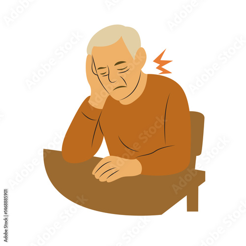 Elderly Man Suffering Neck Pain Illustration