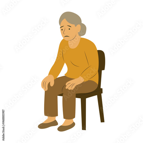 Sad Elderly Woman Sitting Chair Alone