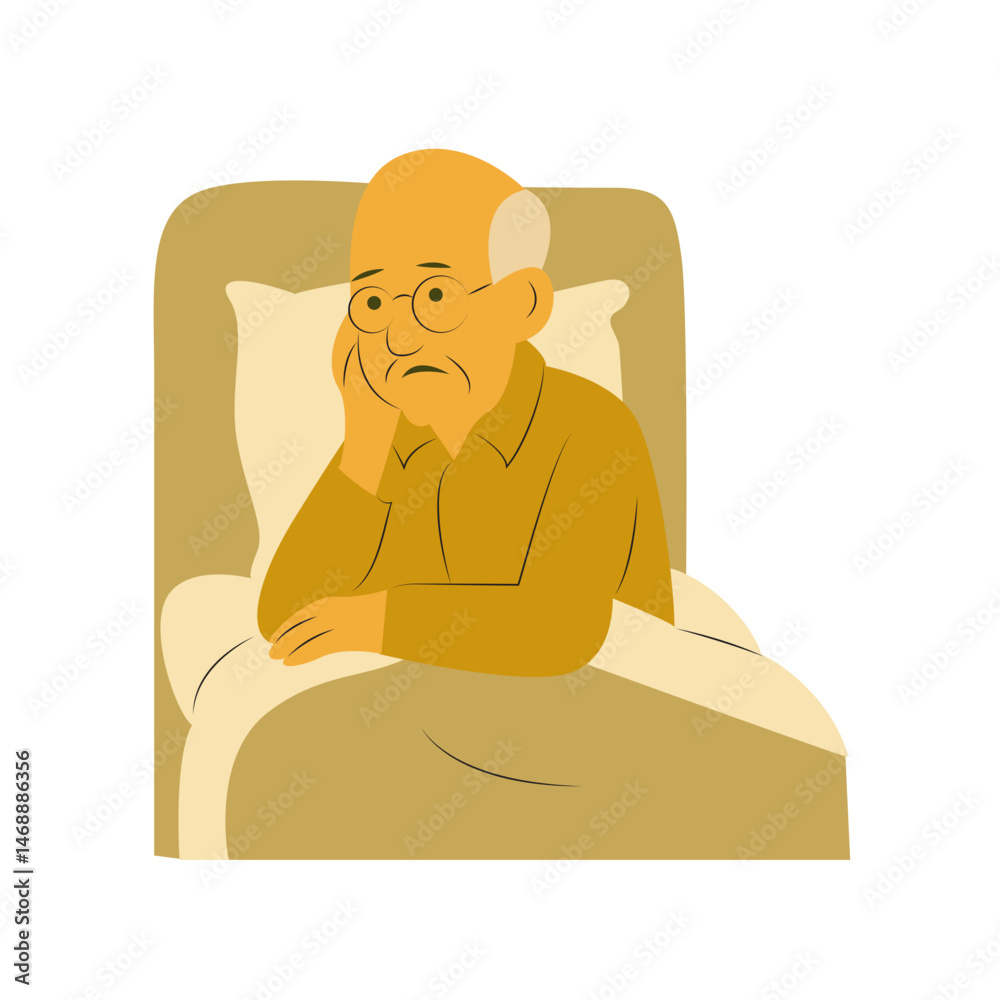 Elderly Man Sad Bed Worrying Insomnia Elderly Man Sad Bed Worrying Insomnia