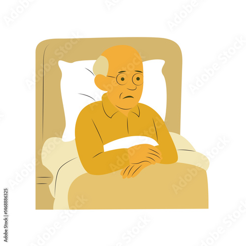 Elderly Man Worried in Bed