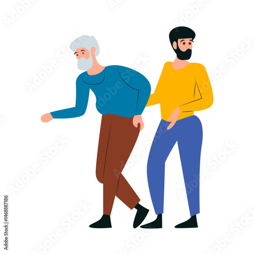 Elderly Man Assisted Walking Support