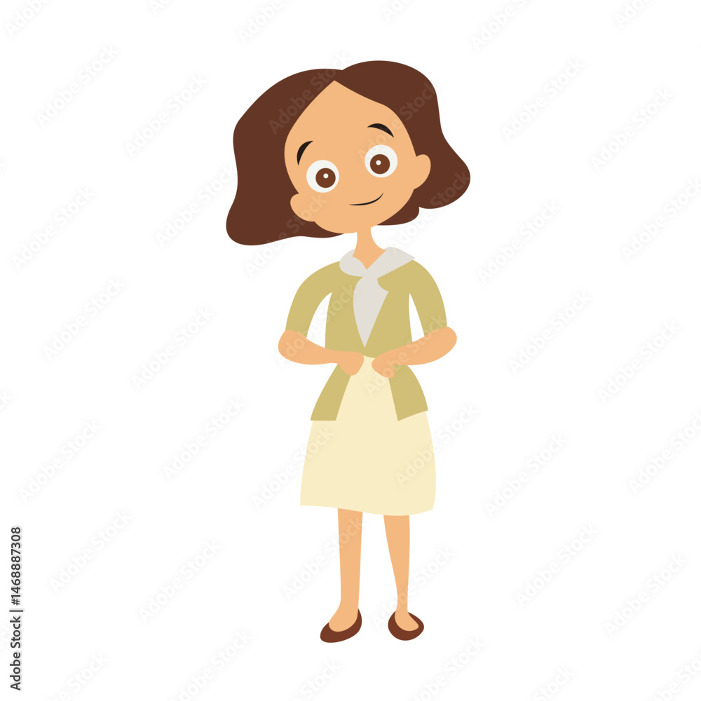 Smiling Woman Cartoon Illustration Beige Dress Smiling Woman Cartoon Illustration Beige Dress