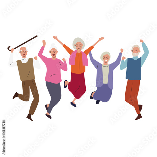 Happy Senior Citizens Joyfully Jumping