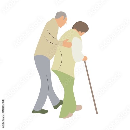 Elderly Man Assisting Walking Cane