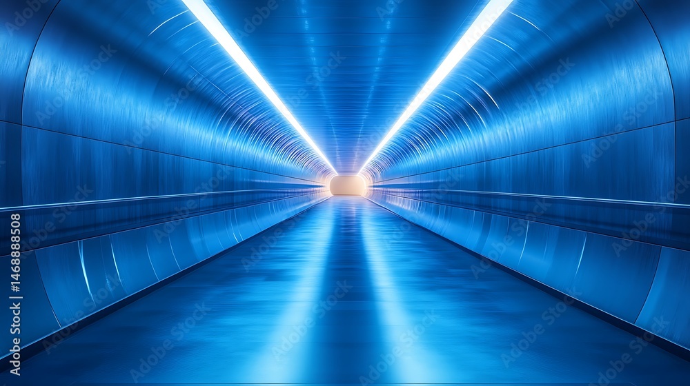 Fototapeta premium Futuristic Blue Tunnel with Bright Lights.