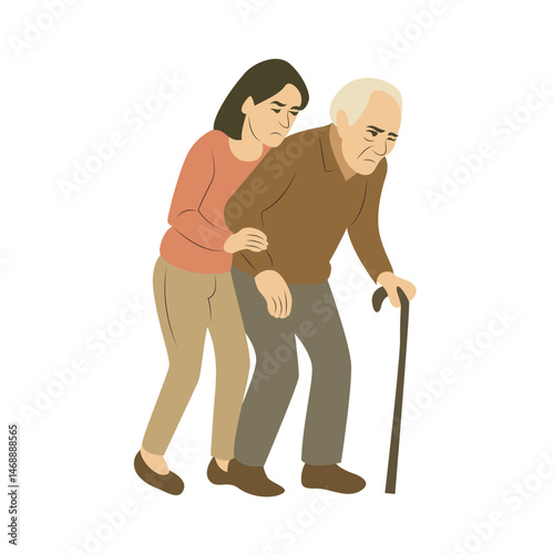 Elderly Man Assisted Walking Cane