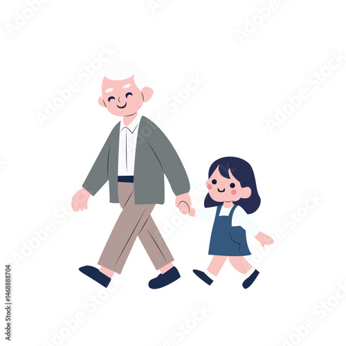 Grandfather Granddaughter Walking Hand-in-Hand