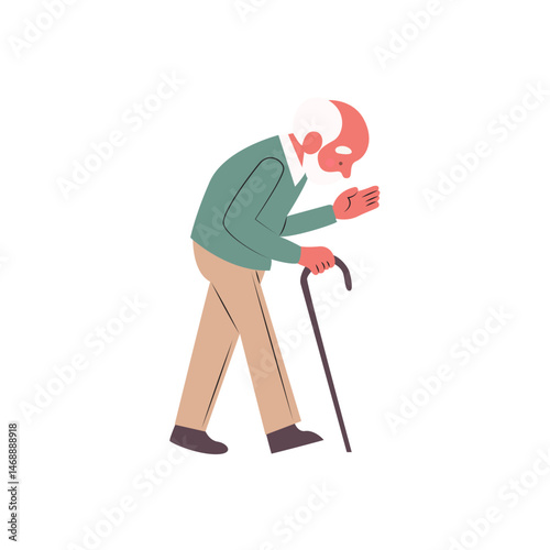 Elderly Man Walking Cane Illustration